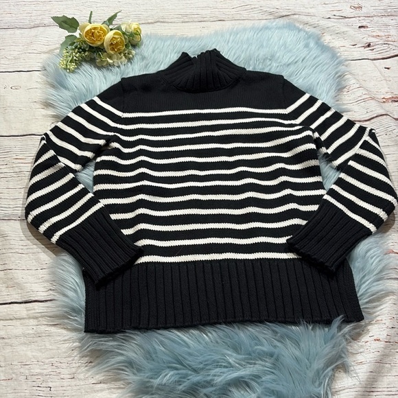 NWT J. Crew Cotton Turtleneck Sweater in Black Stripe Sz XXS - Picture 2 of 10